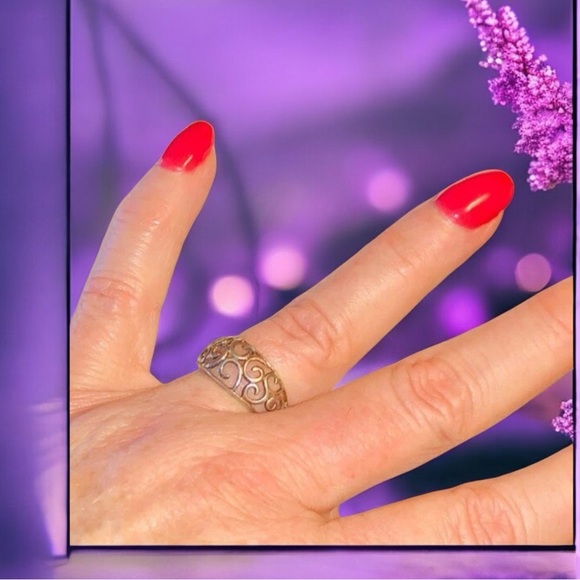 Vintage Art Nouveau Style 925 Sterling Silver Filigree And Scroll Ring, Size 6 - Picture 6 of 6